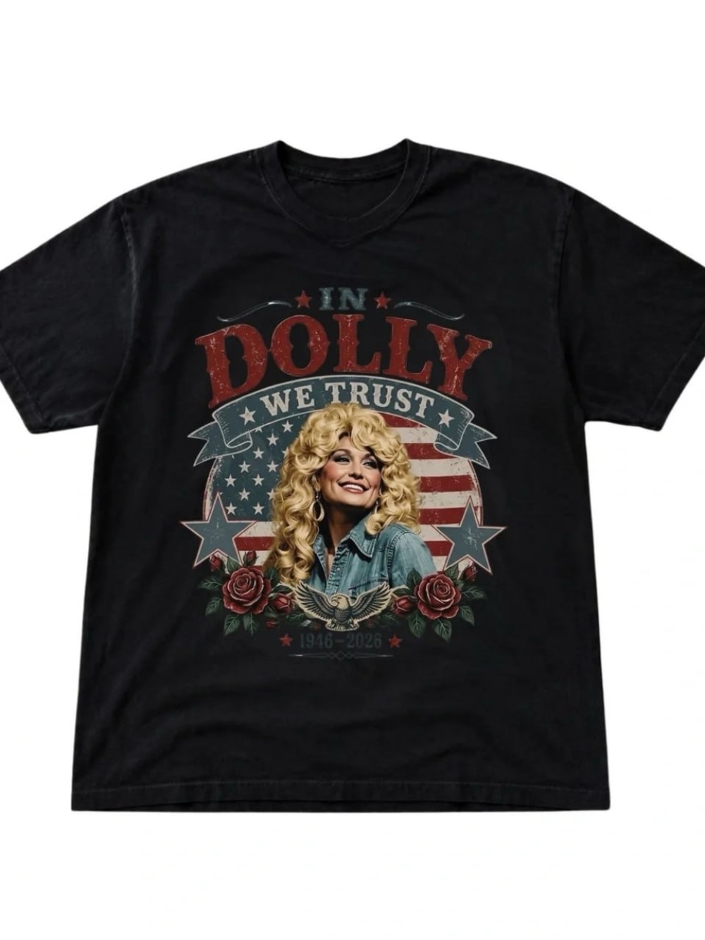 Black 'In Dolly We Trust' Graphic Tee